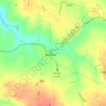 Binham topographic map, elevation, terrain