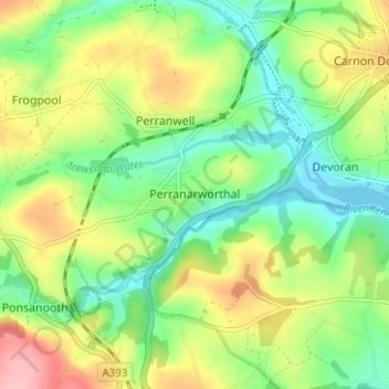 Perranarworthal topographic map, elevation, terrain