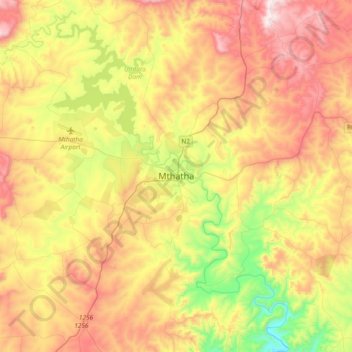 Mthatha topographic map, elevation, terrain