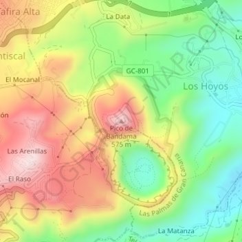 Pico de Bandama topographic map, elevation, terrain