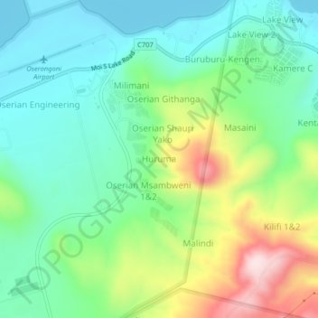 Huruma topographic map, elevation, terrain