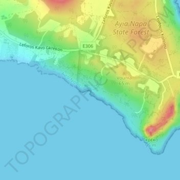 Sea Caves topographic map, elevation, terrain