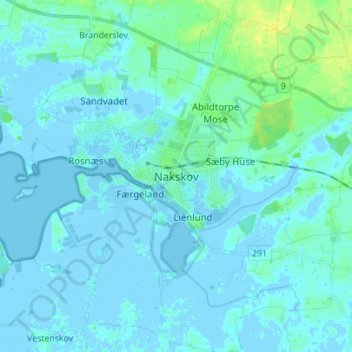 Nakskov topographic map, elevation, terrain