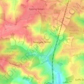 Newgate Street topographic map, elevation, terrain