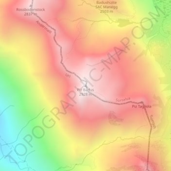 Piz Badus topographic map, elevation, terrain