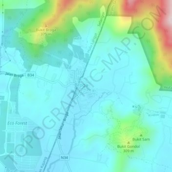 Kampung Baru Broga topographic map, elevation, terrain