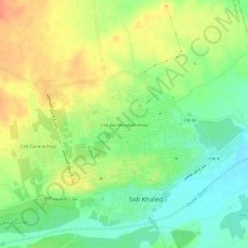 Moudjahidines topographic map, elevation, terrain