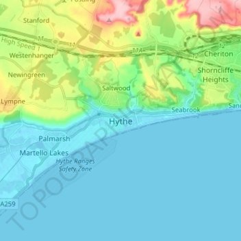 Hythe topographic map, elevation, terrain