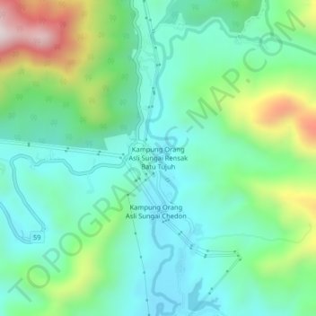 Kampung Orang Asli Sungai Rensak Batu Tujuh topographic map, elevation, terrain