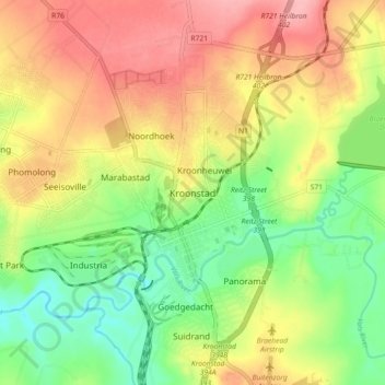 Kroonstad topographic map, elevation, terrain