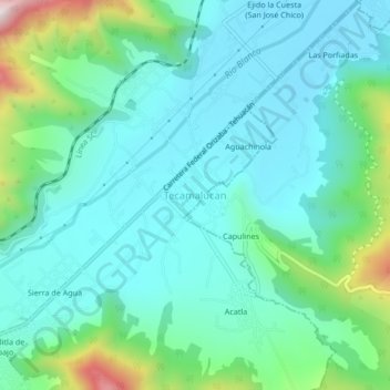 Tecamalucan topographic map, elevation, terrain
