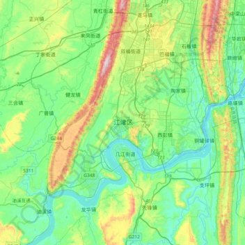 Jiangjin topographic map, elevation, terrain