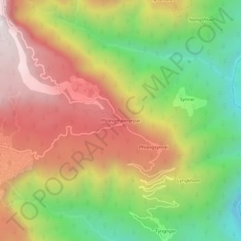 Phlangmawsyrpat topographic map, elevation, terrain