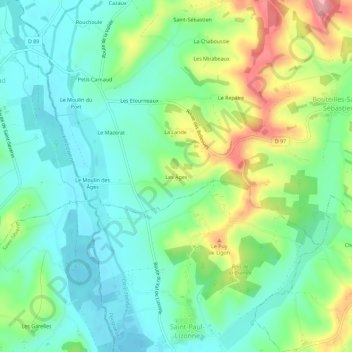 Les Âges topographic map, elevation, terrain