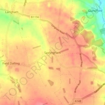 Saxlingham topographic map, elevation, terrain