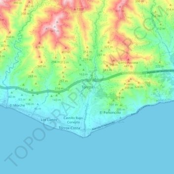 Torrox topographic map, elevation, terrain