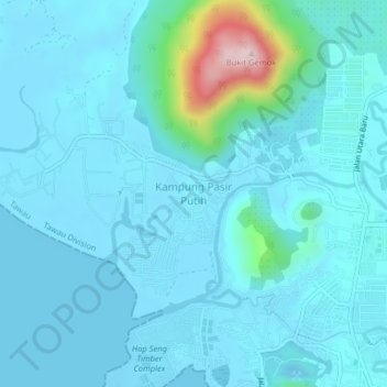 Kampung Pasir Putih topographic map, elevation, terrain