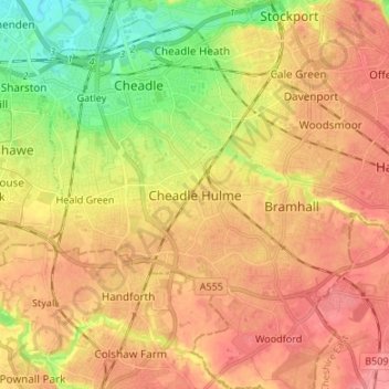 Cheadle Hulme topographic map, elevation, terrain