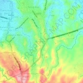 Bumi Nyiur topographic map, elevation, terrain