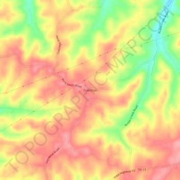 Oakridge topographic map, elevation, terrain
