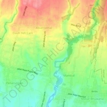 Abiansemal topographic map, elevation, terrain