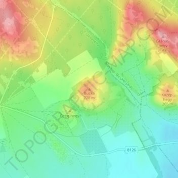 Bucka topographic map, elevation, terrain