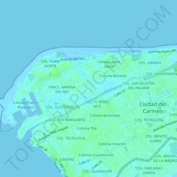 Colonia Miami topographic map, elevation, terrain