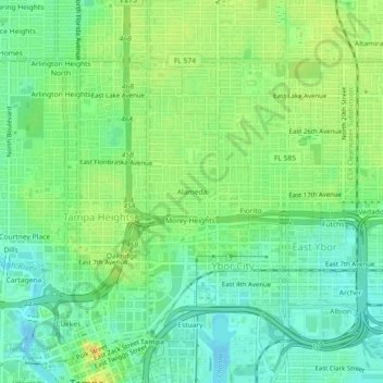 Alameda topographic map, elevation, terrain