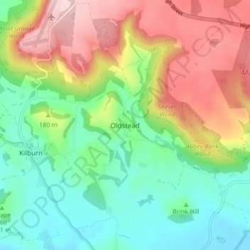 Oldstead topographic map, elevation, terrain