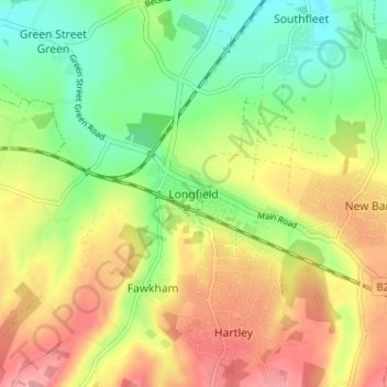 Longfield topographic map, elevation, terrain