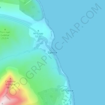 Sannox topographic map, elevation, terrain