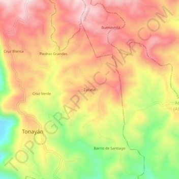 Zacatal topographic map, elevation, terrain