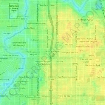 East Suwanee Heights topographic map, elevation, terrain