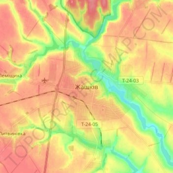 Zhashkiv topographic map, elevation, terrain