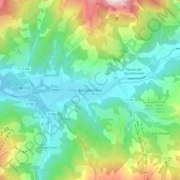 Barcelonnette topographic map, elevation, terrain