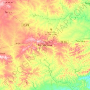 Garanhuns topographic map, elevation, terrain