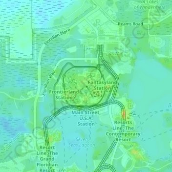 Cinderella's Castle topographic map, elevation, terrain