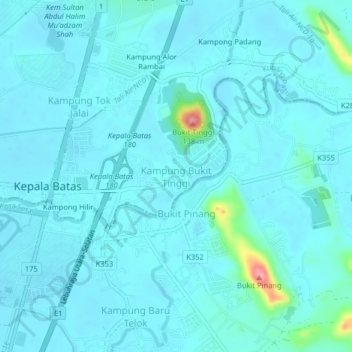 Kampung Bukit Tinggi topographic map, elevation, terrain