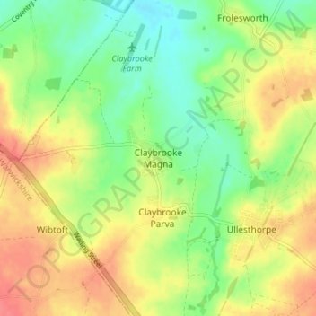 Claybrooke Magna topographic map, elevation, terrain