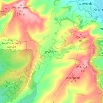 Jevington topographic map, elevation, terrain