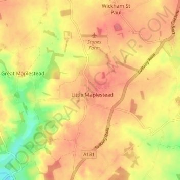 Little Maplestead topographic map, elevation, terrain