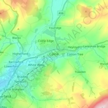 Colne topographic map, elevation, terrain