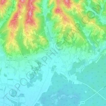 Globoko topographic map, elevation, terrain