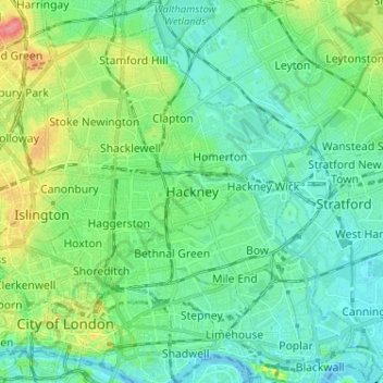 Hackney topographic map, elevation, terrain