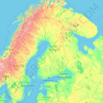 Finland topographic map, elevation, terrain