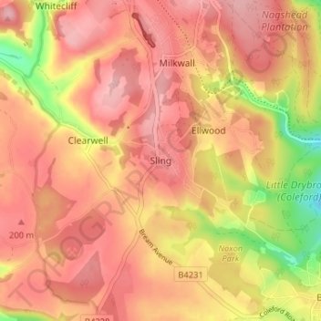 Sling topographic map, elevation, terrain