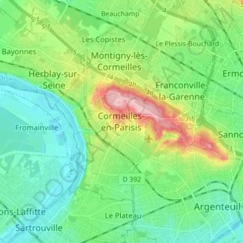 Cormeilles-en-Parisis topographic map, elevation, terrain