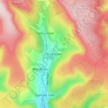 Price Town topographic map, elevation, terrain