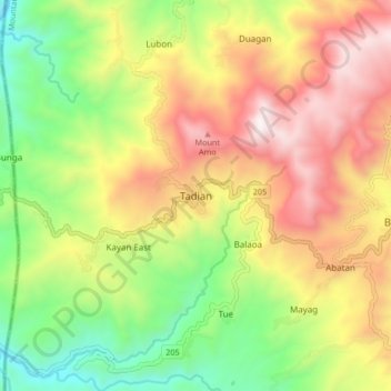 Tadian topographic map, elevation, terrain