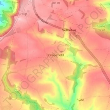 Brimpsfield topographic map, elevation, terrain